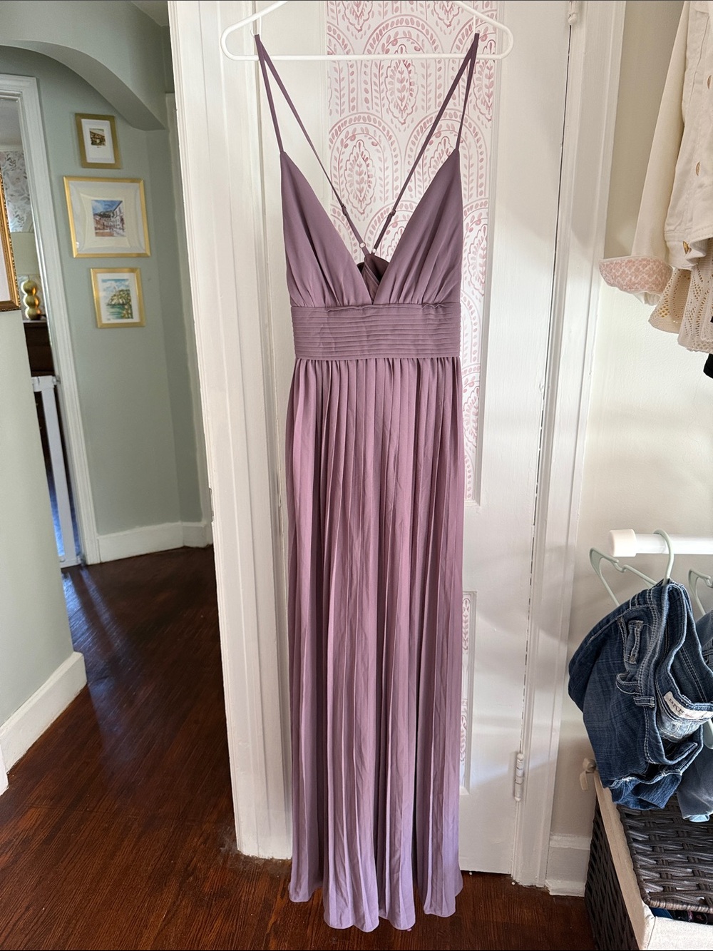 Lulu's Dusty Mauve Pleated V-Neck Maxi Dress